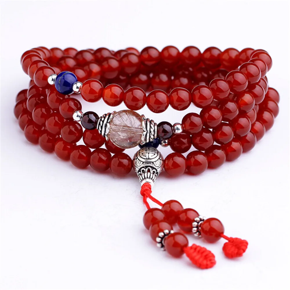 

Бразильский натуральный красный оникс Ляпис Lazui 108 браслет из бусин серебро 925 пробы буддийские молитвенные браслеты унисекс Йога