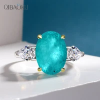 925 silver 10 carat oval 1014mm imitation paraiba ring artificial high carbon diamond luxury wedding party jewelry wholesale