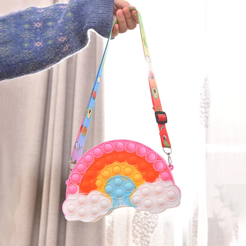 Pop Fidget Toys For Girls Rainbow Bags Anti Stress Push Bubble Squishy Pop Squeeze Toy Women Fashion Antistress Fidget Girl Gift