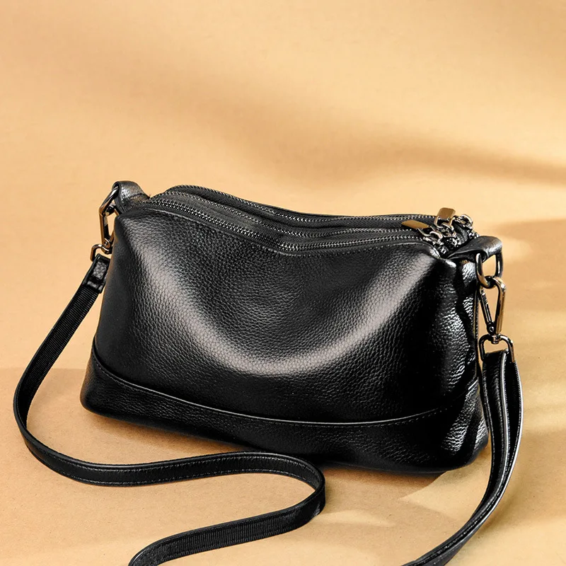 

Casual Fashion Trend Soft Genuine Leather Handbag For Women Bucket Cowhide 100% Shoulder Tote Hobo Bags Black Big Crossbody 2021
