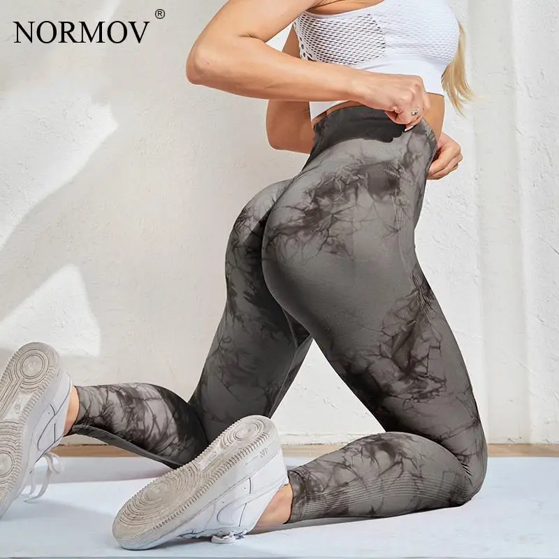 

NORMOV Leggings Women Push Up High Waist Elasticity Seamless Leggings Tie Dye Printed Workout Fitness Sport Leggings