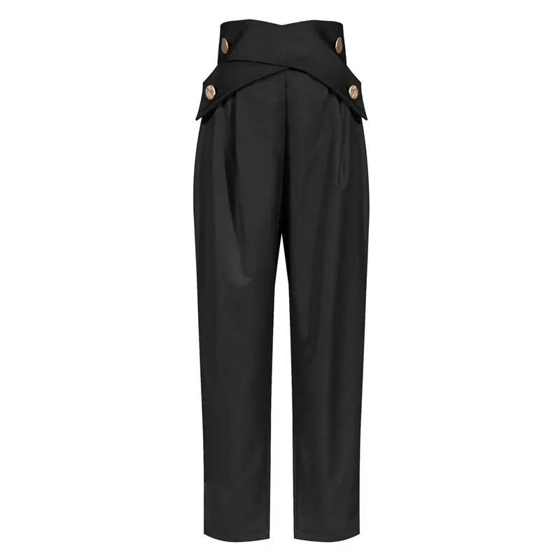 

Autumn 2020 Fashion design Women Pants Metal Buckle Cross Tie Long Women Trousers High Waist Pants Casual Trousers Black Khaki