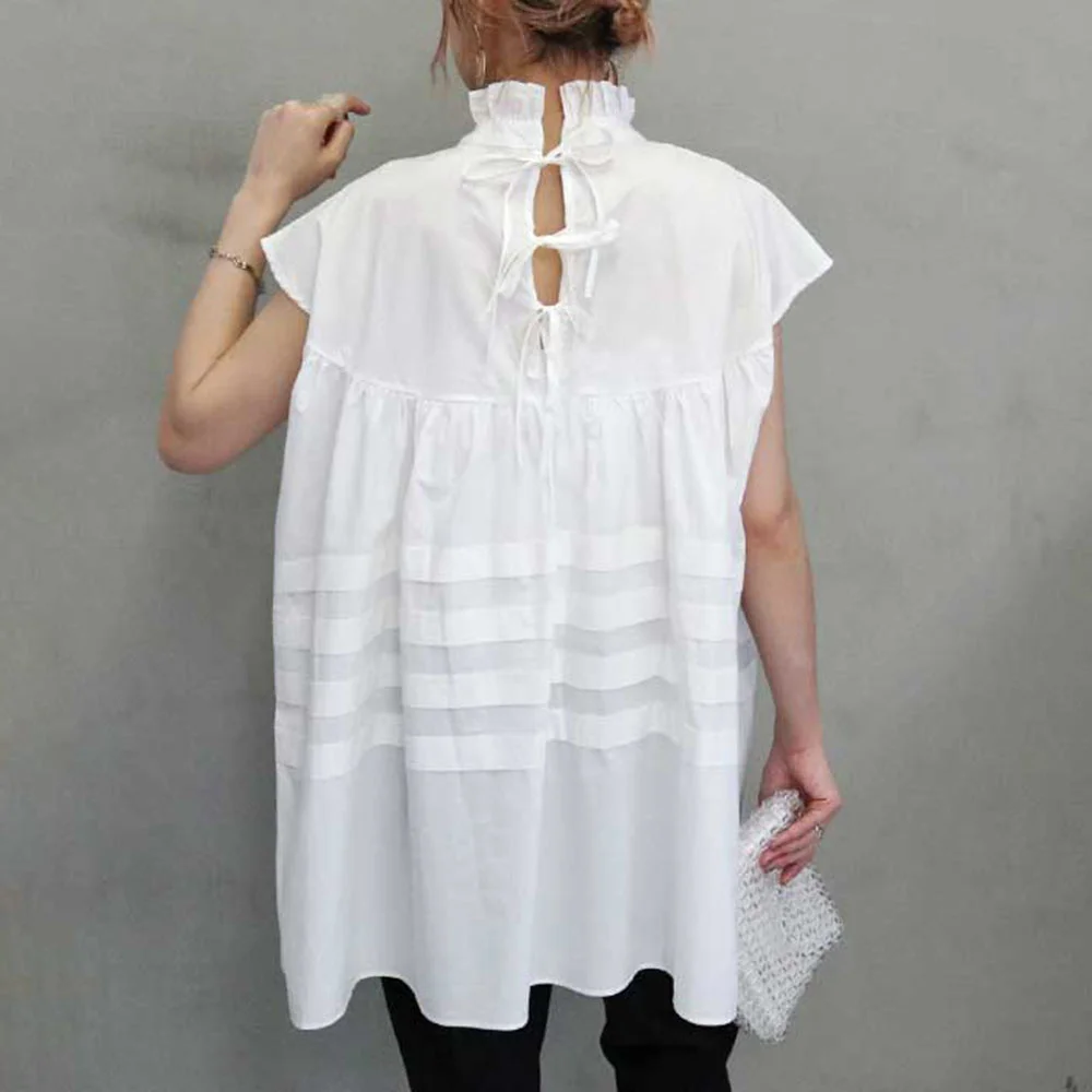 Женская винтажная блузка с воротником стойкой черная или белая длинная