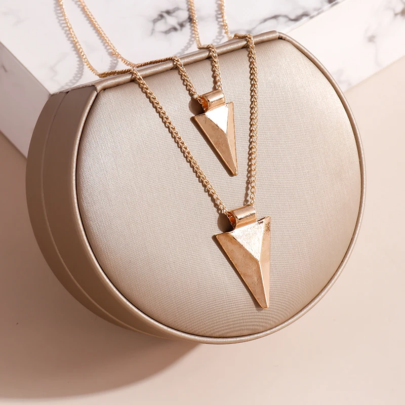 

Tenande New Fashion Gold Color Multilayer Clavicle Chain Necklace Triangles Pendants Necklaces for Women Valentine's Day Gifts