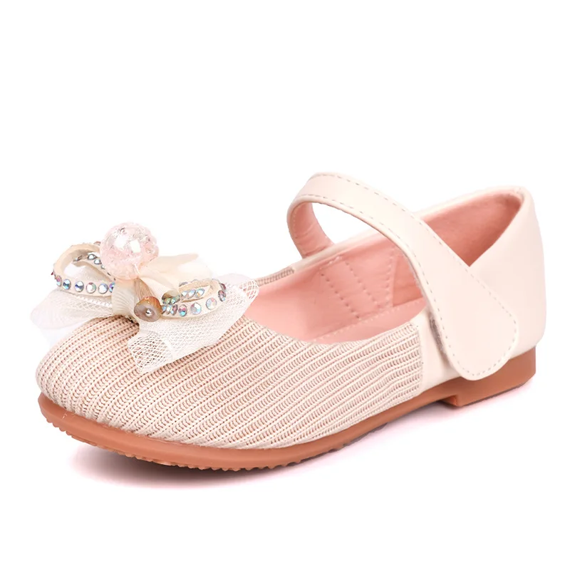 

Girls Pearl Bow Princess Shoes Children Student Soft-soled Peas Shoes Little Kids Party Birthday Shoes