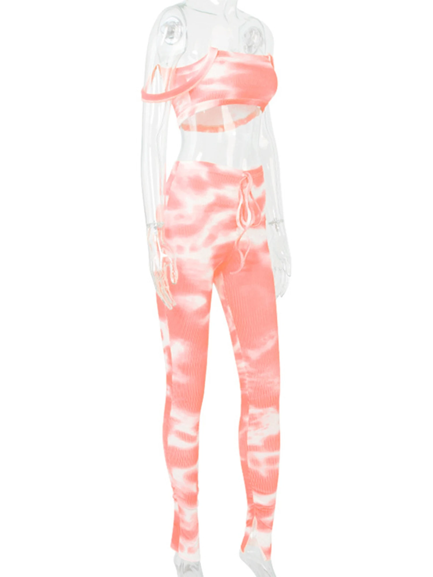 

2020 Female Sexy Tie Dye Printed Off Shoulder Tops Long Trousers Women Two Pieces Bodycon Outfits Two Pieces Streetwear Clothing
