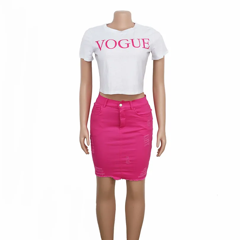 Женский комплект 2 шт. желтая розовая красная джинсовая юбка и топы летние