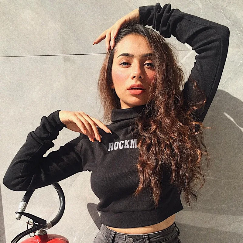 Водолазка Женская толстовка рок больше с буквенным принтом осень длинный рукав