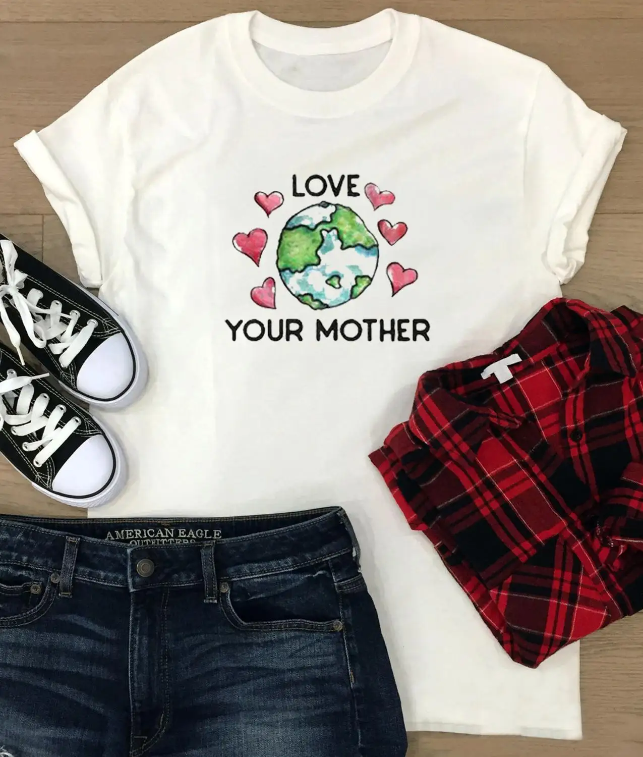 Арт люблю маму День Земли Футболка женская Графические футболки harajuku 100%