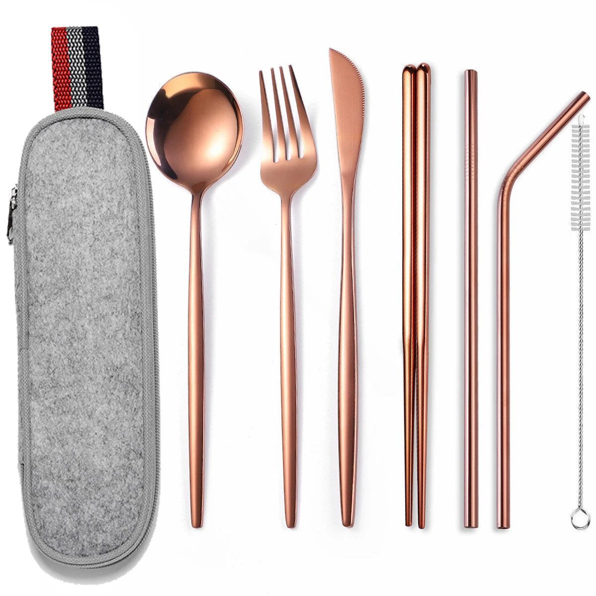 Портативный набор столовых приборов из нержавеющей стали цвета розового