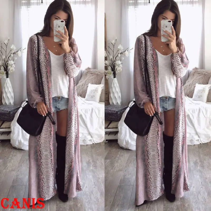 2019 Women Long Sleeve Print Style Chiffon Coat Snake Pattern Outwear Tops Cardigan Sweaters |