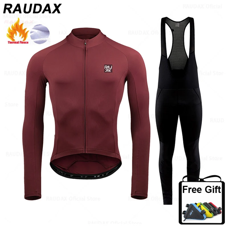 

Raudax Cycling Suit The Latest Men's Long-sleeved Cycling Suit Winter Warm Fleece Cycling Mountain Bicycle Jersey Bibts Set