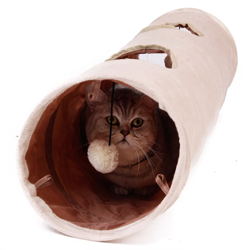 

New Pet Tunnel Long 120cm 2 Holes Cat Puppy Rabbit Teaser Funny Hide Tunnel Toys With Ball Collapsible Cat Tunnel