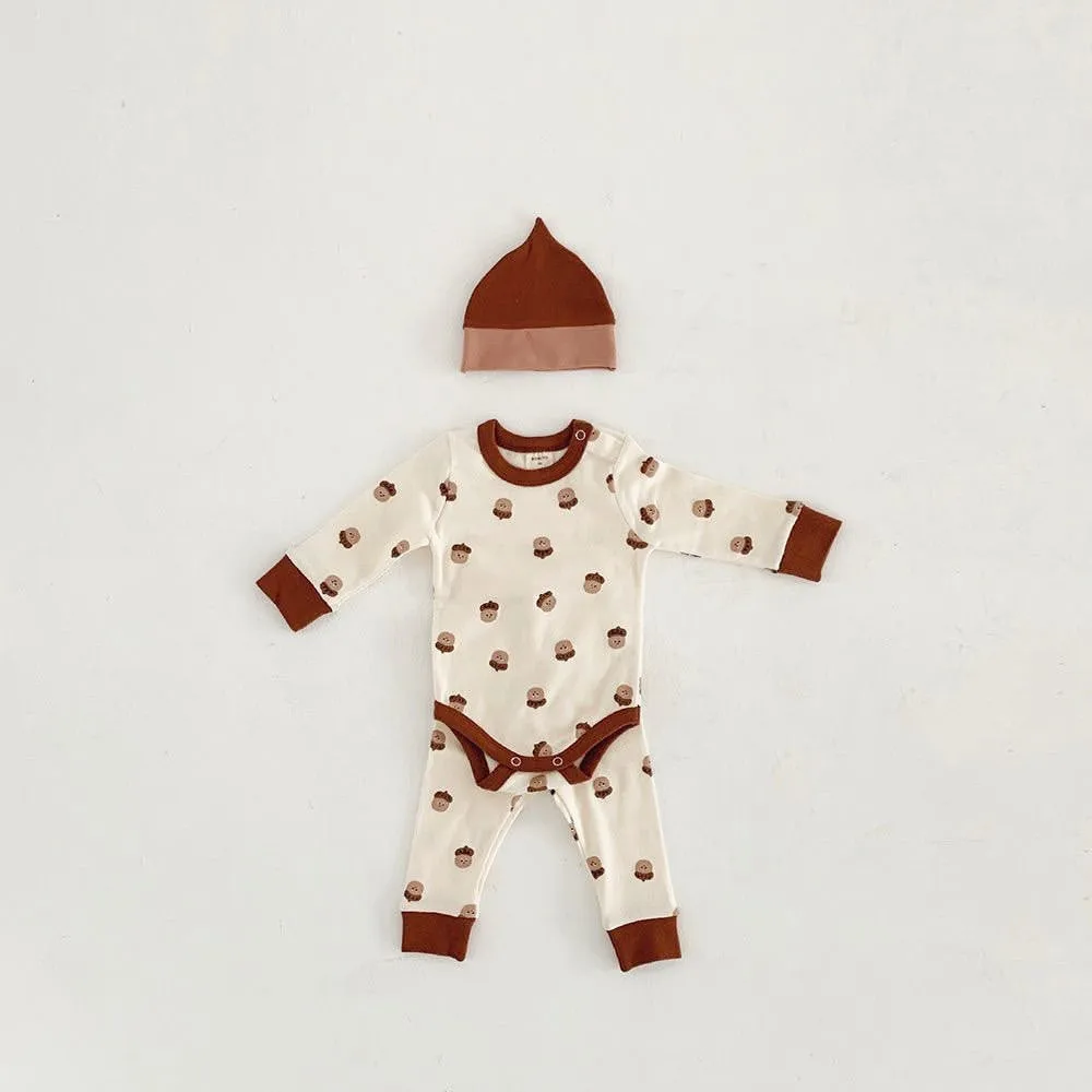 Newborn Baby Boy Sleepwear Pajamas Set Romper Pants Hat 3Pcs Clothes Toddler Nightwear Outfits Girls | Детская одежда и обувь