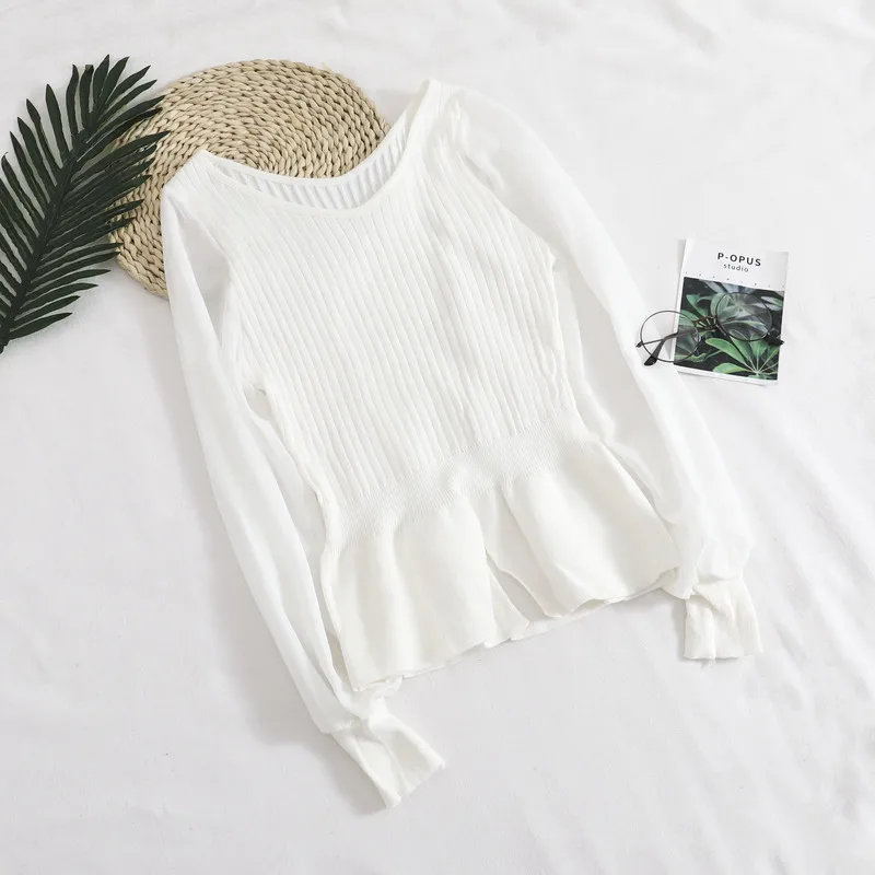 JoinYouth Sweet Solid Women Sweaters Ruffles Chiffon Patchwork Short Pullovers Fashion 2020 Autumn Female V Neck Pull Femme J262 | Женская