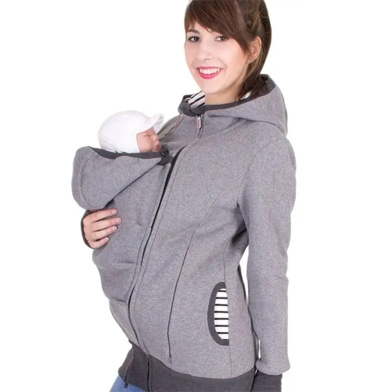 

Maternity Multi-Purpose Breastfeeding Hooded Kangaroo Pregnant Women Baby Carrier Jacket Outerwear Coat Zipper Thicken Clothes