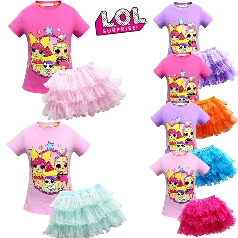 

Lol Surprise Doll Fashion Cartoon New Children's Suit Skirt Girls Short-sleeved T-shirt Net Yarn Tutu Skirt Suit Summer Dress