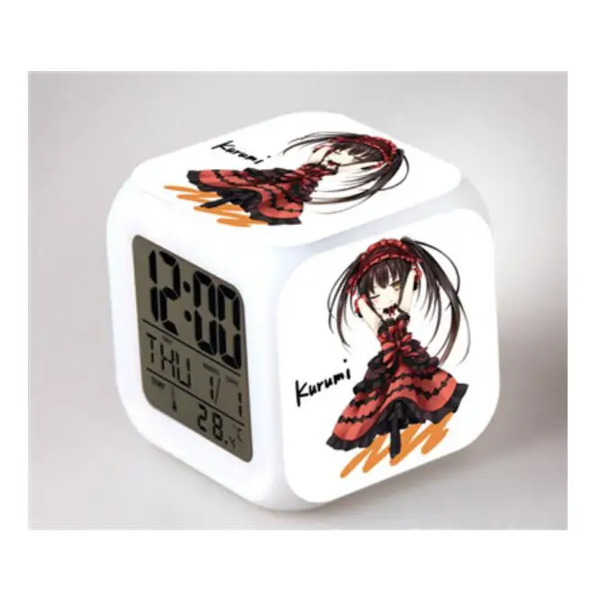 

Anime Digital Clocks Cute Date Hermit Himekawa Yoshino Tobiichi Origami Tokisaki Kurumi Alarm Clock Figure Light Up Toys 7 Color