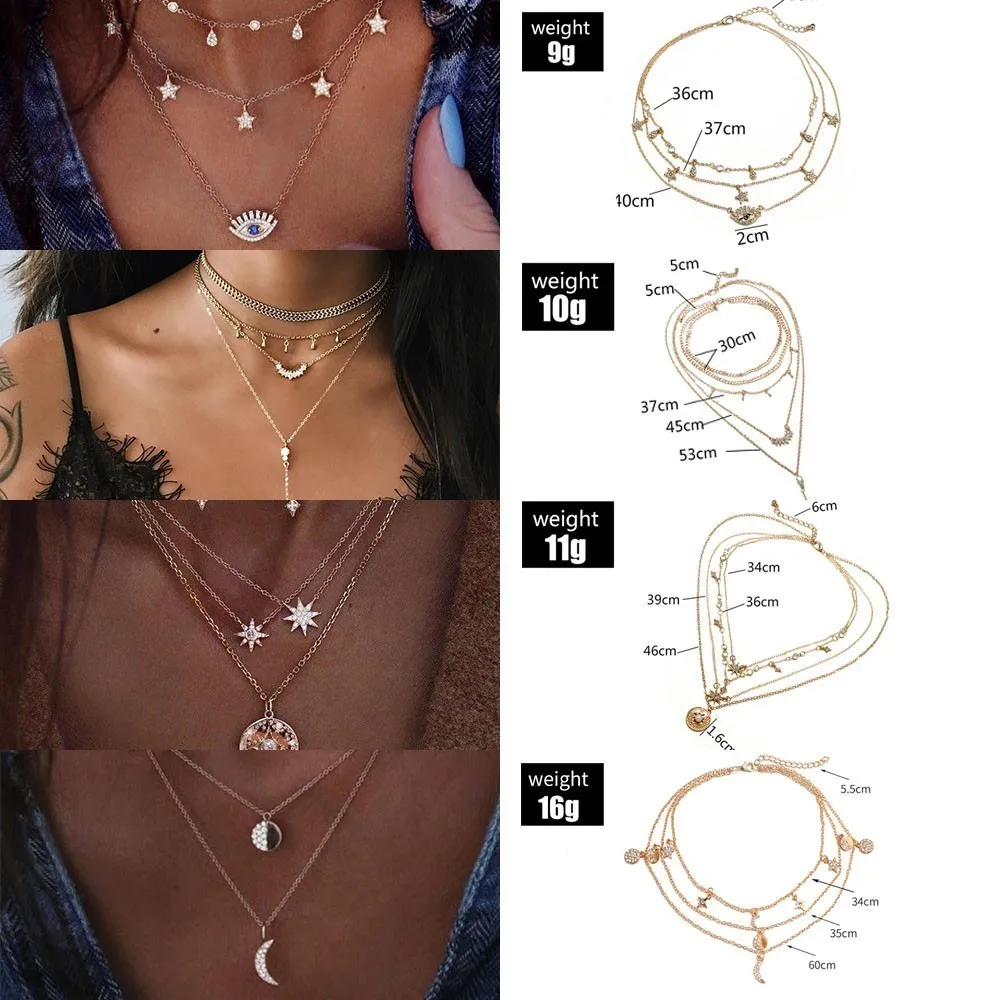 Винтажные Многослойные золотые ожерелья для женщин модные и подвески в стиле