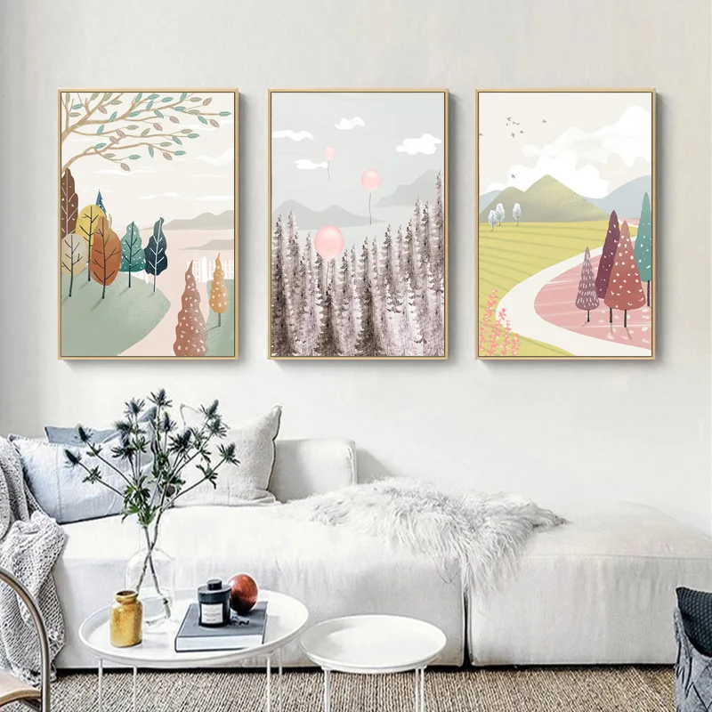 Сельская дорога украшение гостиной Ландшафтная иллюстрация фотография