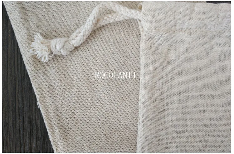 

30X Custom Order Accept Burlap Linen Bags Cotton Linen Shopping Bag with Thick Drawstring Rope