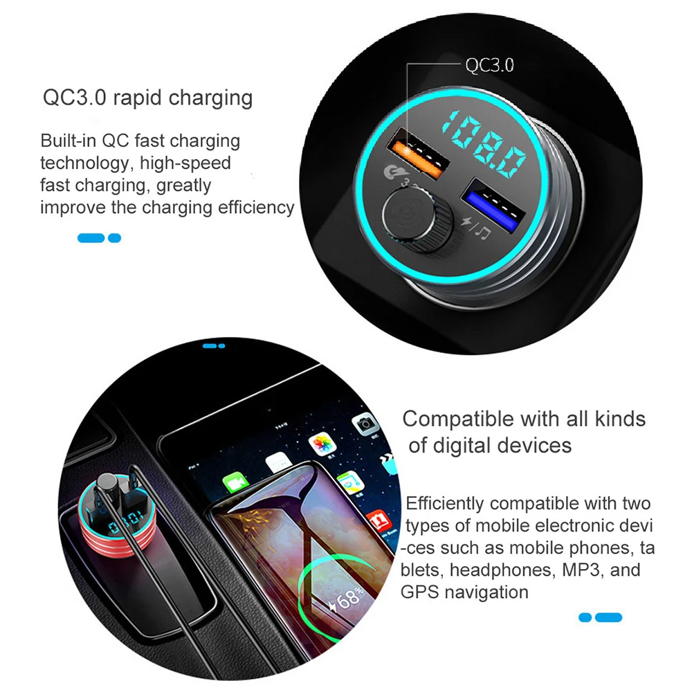 FM передатчик приемник Двойной USB Авто MP3 плеер Bluetooth Hands Free многофункциональное