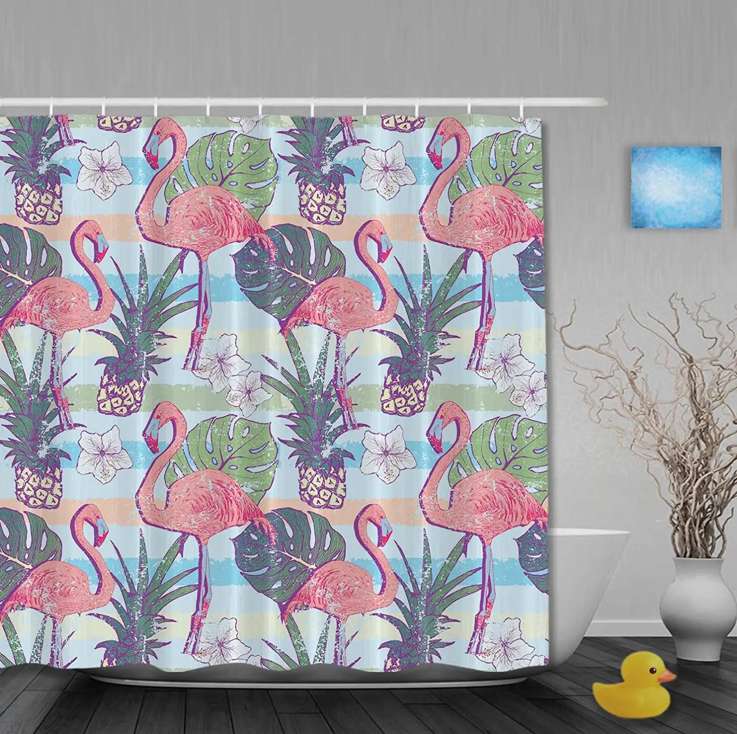 Милые животные Свадебный декор розовые фламинго полосатые занавески для ванной