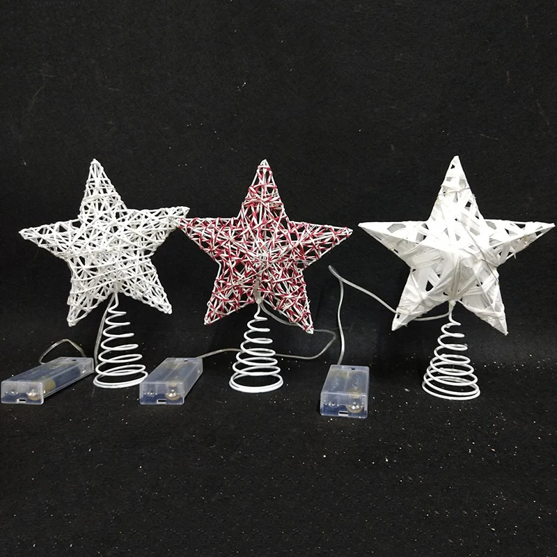 

Newly Rattan Gold Star Shape Tree Top Light Christmas Tree Leaning Stars Rustic LED Tree Top Decoration Indoor XSD88