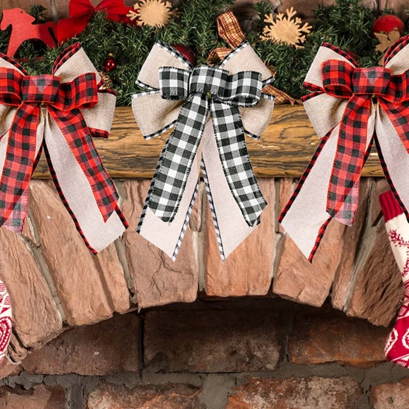 

Plaid Bow Christmas Wreath Holiday DIY Crafts Door Decor Bowknot Ornaments