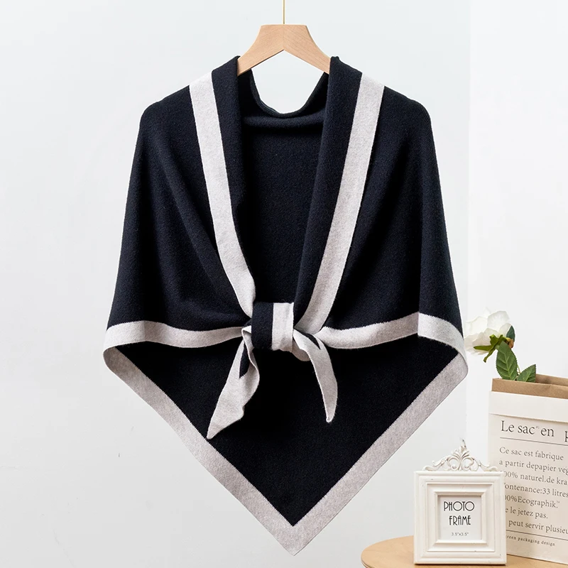 Осенняя вязаная теплая шаль женское пончо большой треугольный шарф для женщин