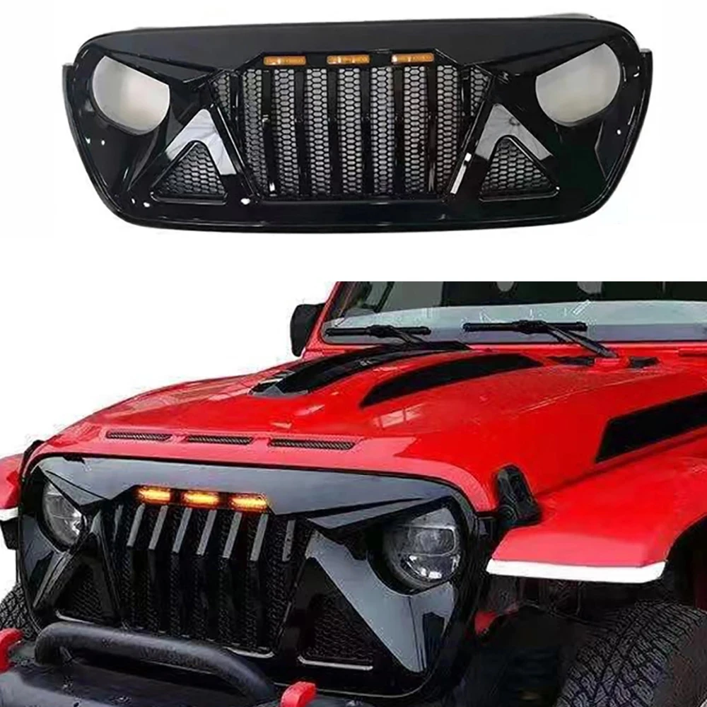 

NEW Front Hood Grille With Mesh Insert Grille Fit For Wrangler JL Grill 2018+ with Amber Lights Offroad 4x4 Auto Parts