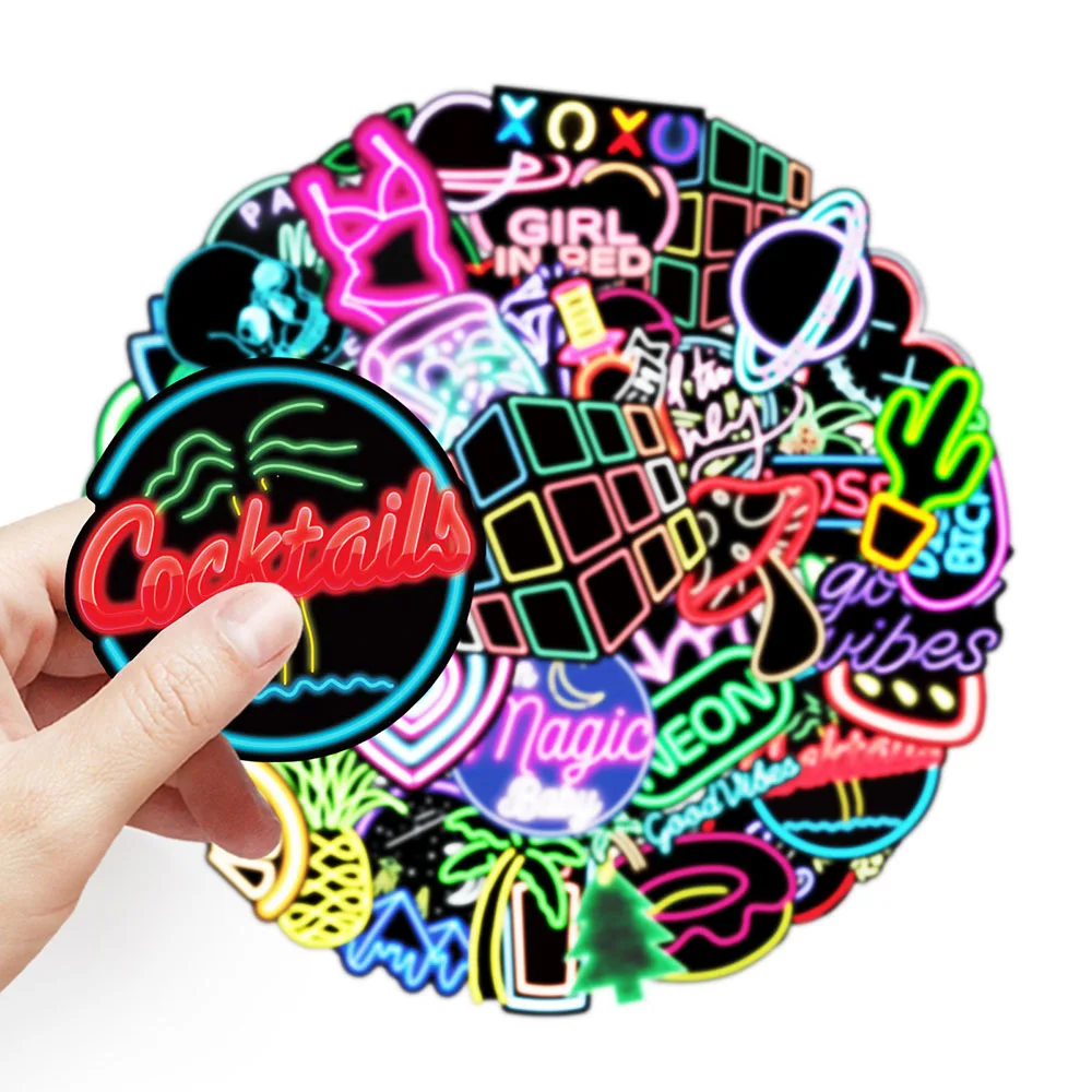 103050100pcs cartoon neon light graffiti stickers diy car phone laptop luggage bike guitar cool waterproof sticker kids toys free global shipping