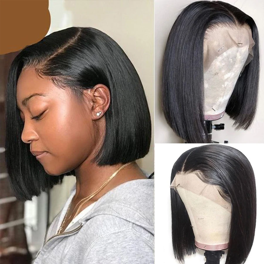 

4x4 Closure Bone Straight Frontal Wigs For Brazilian Black Women Remy Short Bob Lace Human Hair Wig Natural Plucked Glueless Wig