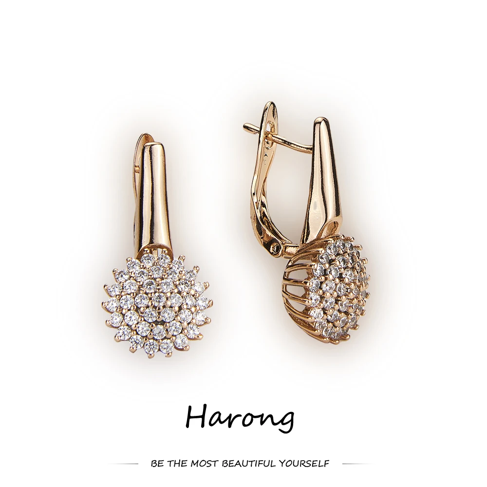 

Harong Luxury Gold Inlaid Crystal Sparkling Earrings Female Aesthetic Jewelry Accessories Cute Stud Earring For Woman Wedding