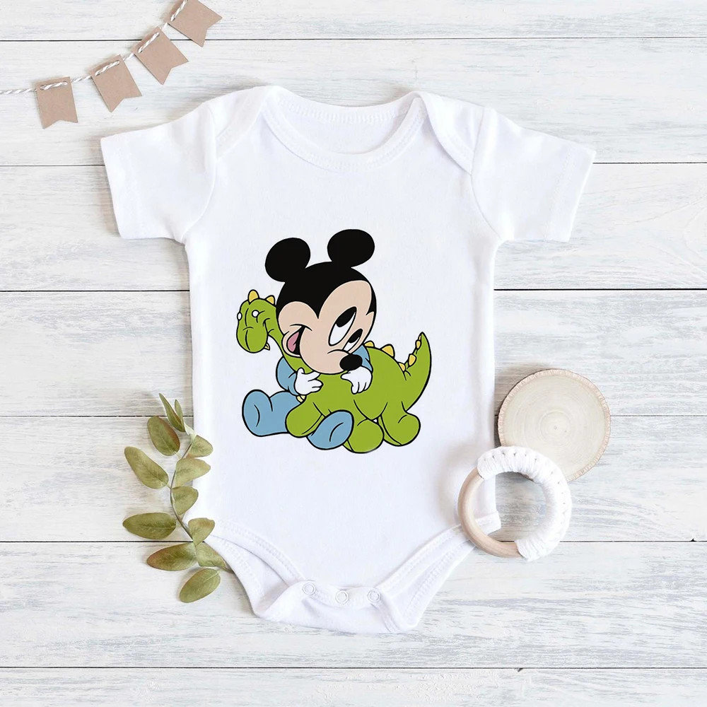 Disney Baby Minnie Mouse Print Newborn Romper Girls Short Sleeve Infant Bodysuits Summer Harajuku Tops Dropship