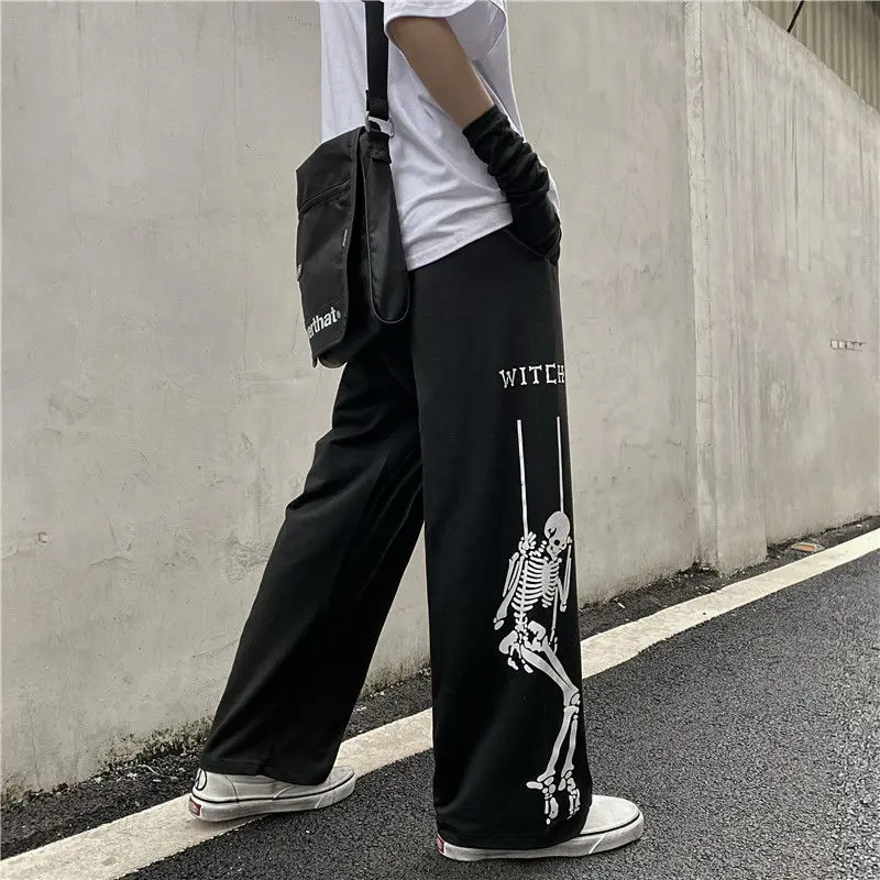 Новые длинные брюки 2020 корейские модные свободные широкие прямые с принтом