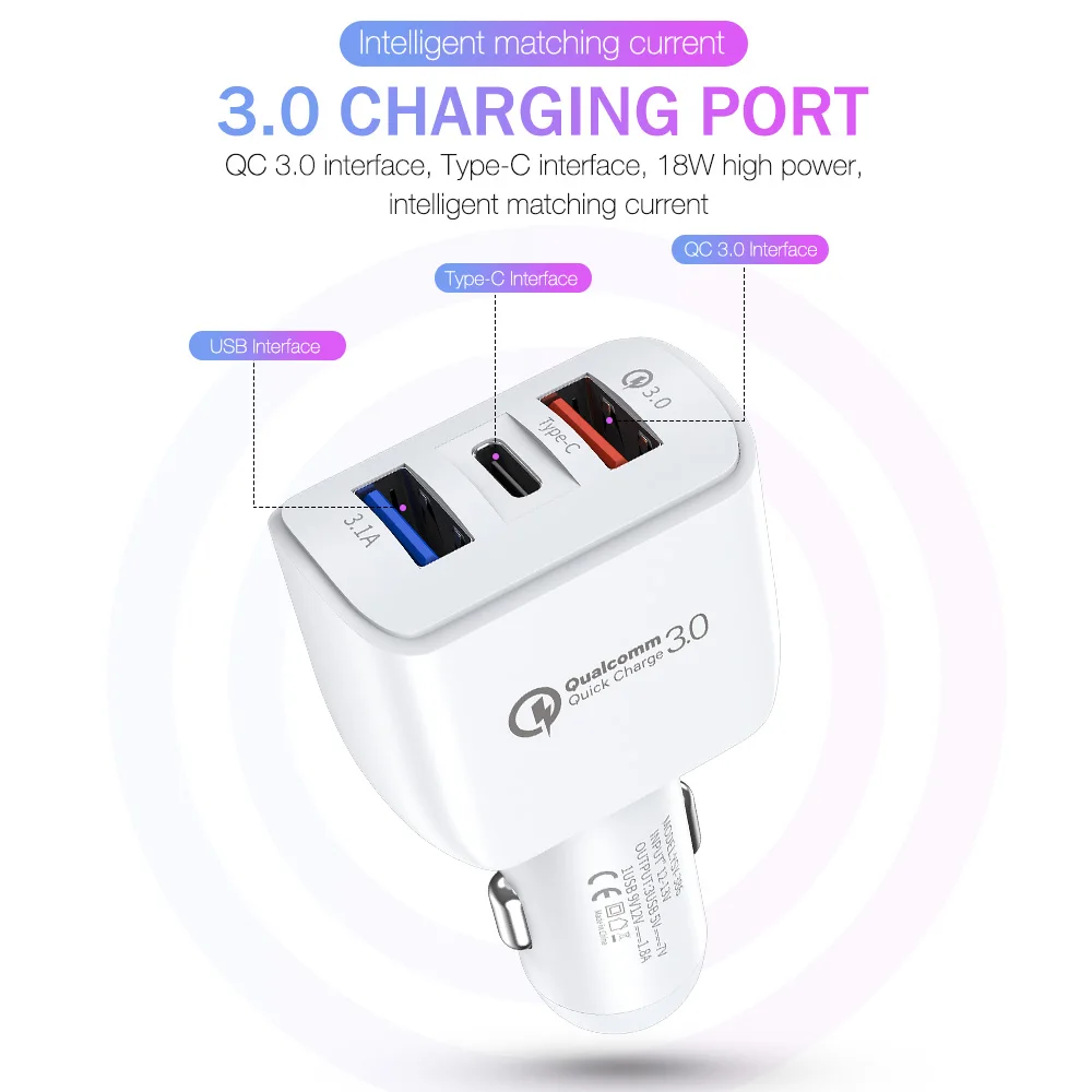 18 Вт PD 3.1A автомобильное зарядное устройство двойной USB Тип C Быстрая зарядка QC 3 0