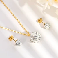 luxury rhinestone ball earrings pendant necklace multi size stainless steel inlaid zircon womens wedding jewelry set