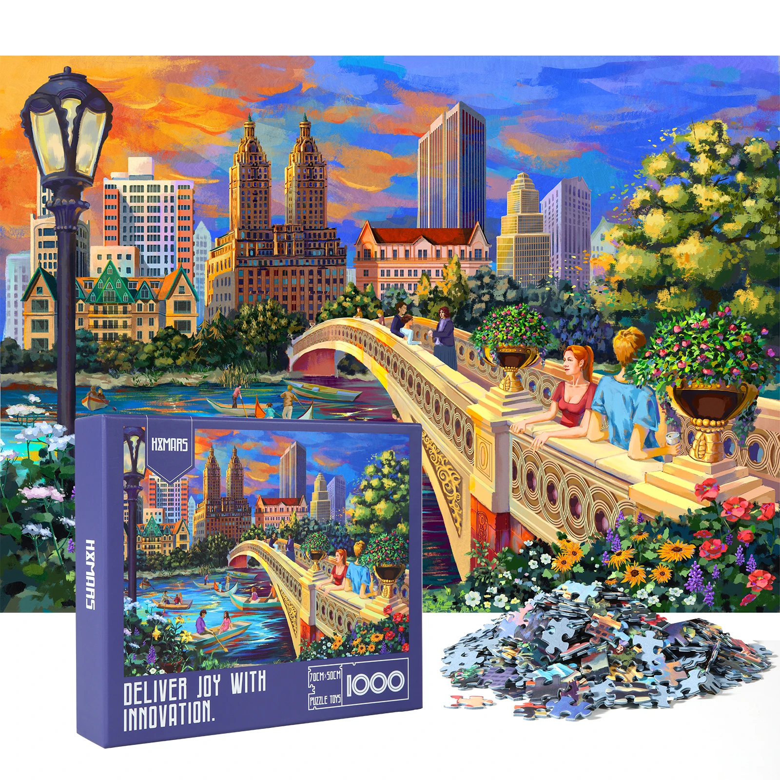 

HXMARS 1000 Piece Puzzle for Adults Kids, Large Challenging Puzzles Game for Family Illustrated Art Central Park of New York