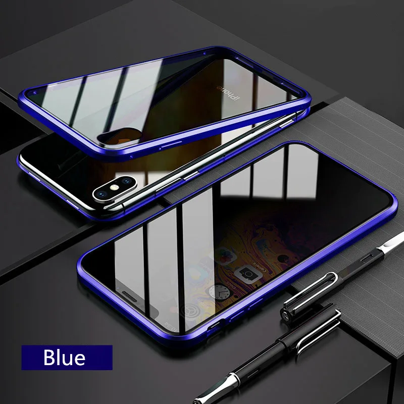 Конфиденциальности магнитное закаленное стекло металлический чехол для iPhone X Xr Xs Max 8 7 Plus защищающий от подсматривания 360 градусов полный защитный чехол для телефона