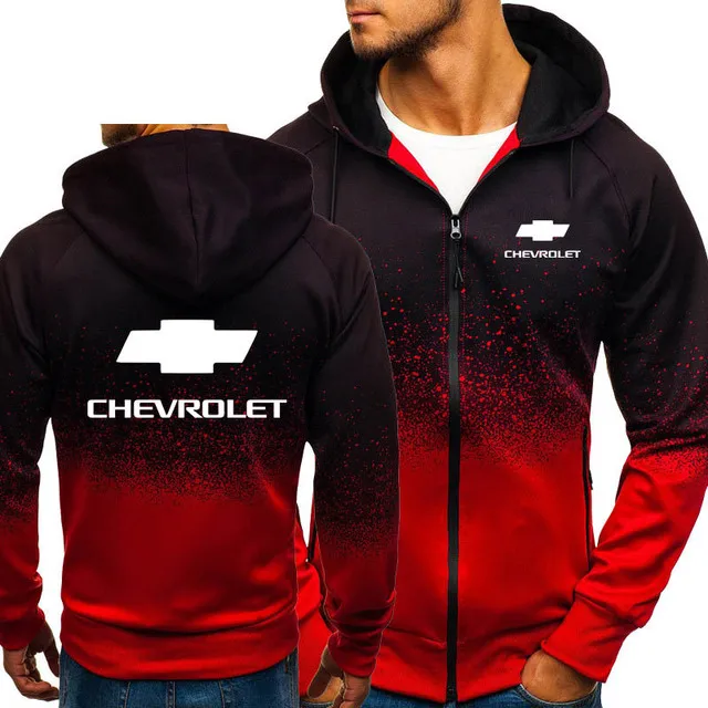 

Jacket Men Chevrolet Car Logo Print Casual HipHop Harajuku Gradient color Hooded Fleece Sweatshirts zipper Hoodies Man Clothing
