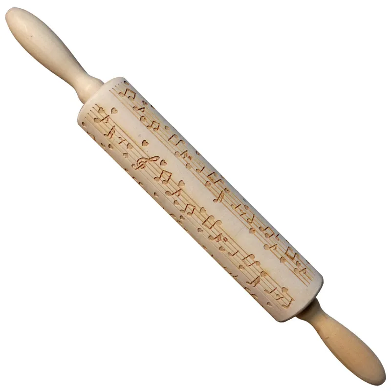 Christmas Party Cookies Baking Noodle Biscuit Cake Dough Rolling Tool Musical Note Cat Pattern Wooden Embossing Pin | Дом и сад