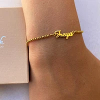 customized name bracelet custom stainless steel gold nameplate box chain personalized bracelets birthday gift for women
