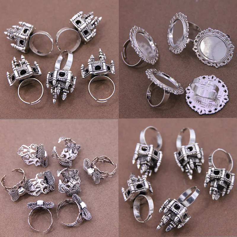 6 шт. бантом замок пьедестал кольца тела древних серебряная металлические