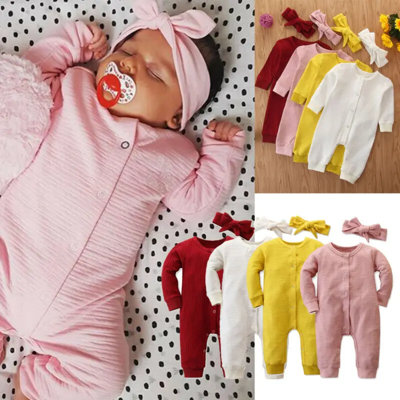 2PCS Newborn Kid Baby Girl Boy Clothes Knitted Romper Jumpsuit Solid Outfits Set | Детская одежда и обувь