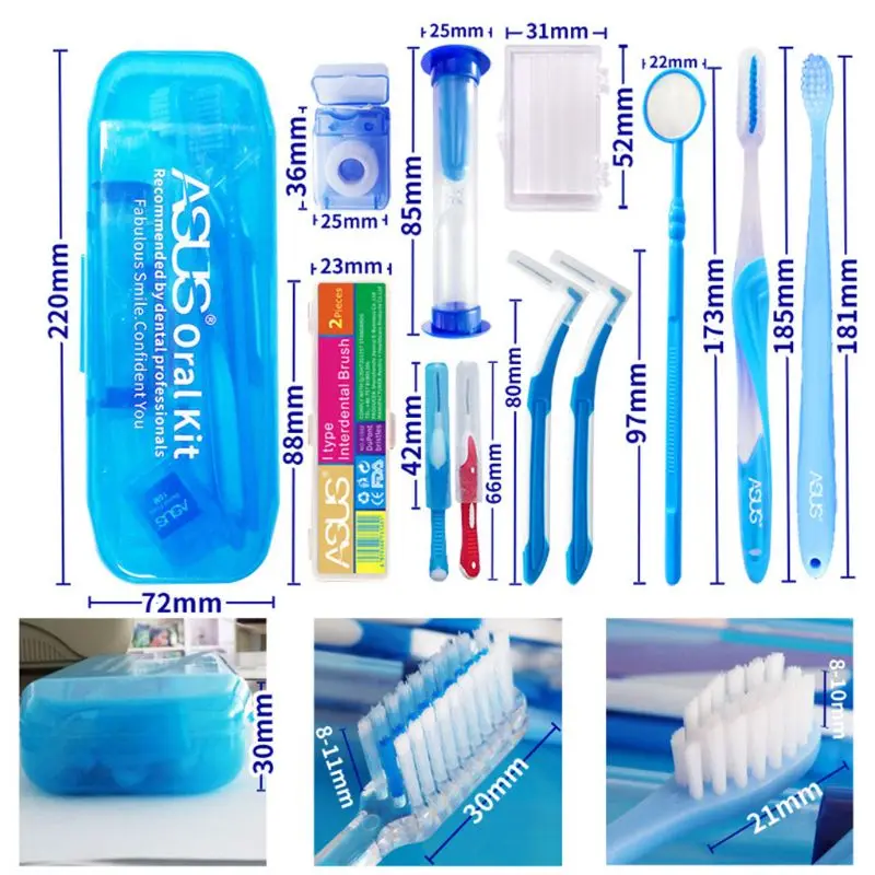

10Pcs/Set Professional Orthodontic Toothbrush Interdental Brush Floss Brace Protection Wax Mirror Oral Care Tools Kit Portable