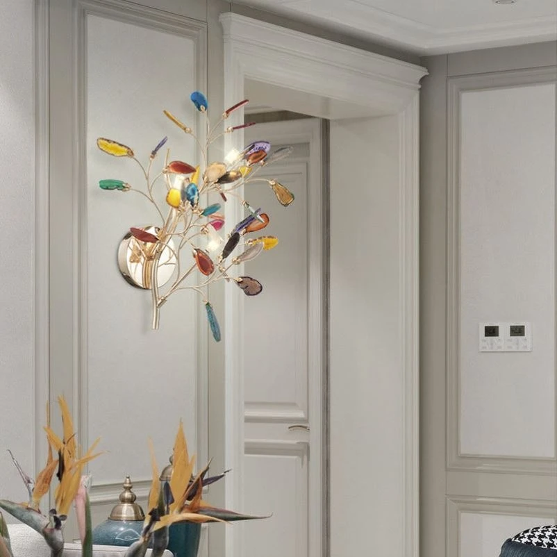 

Modern Art Color Branch Agate Wall Lamp Luxury Bedroom Bedside Lamp Living Room Corridor Wall Indoor Lighting Decoration Fixture