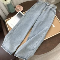 2021 new mom jeans straight pants washed loose high waist plus size women casual boyfriends cowboy vintage wide leg trousers