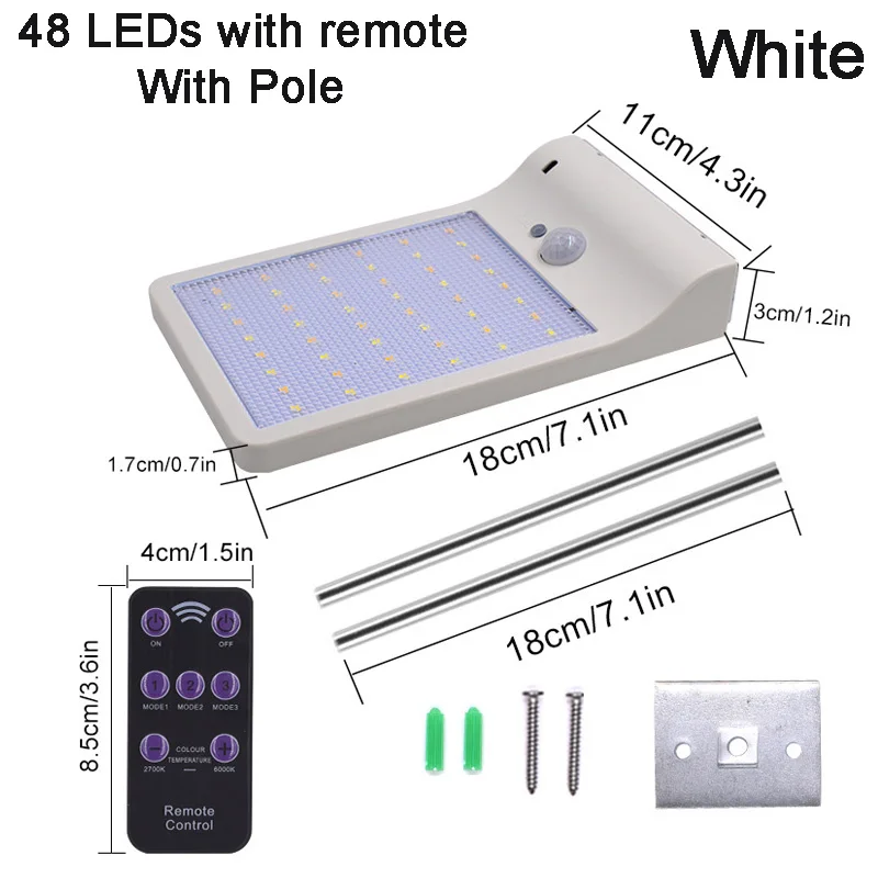48 LEDs with Pole Солнечный уличный светильник для сада, светодиодный уличный светильник с датчиком, лампа на солнечной энергии, водонепроницаемый садовый Точечный светильник - Испускаемый цвет: 48 LEDs with Pole