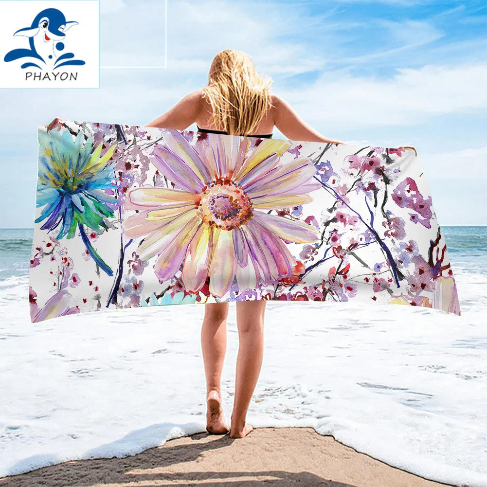

PHAYON Bath Towel Bathroom Microfiber Pink Flowers Print Beach Towel Kids Teen Shower Towel Large Portable Swimming Sport Towel